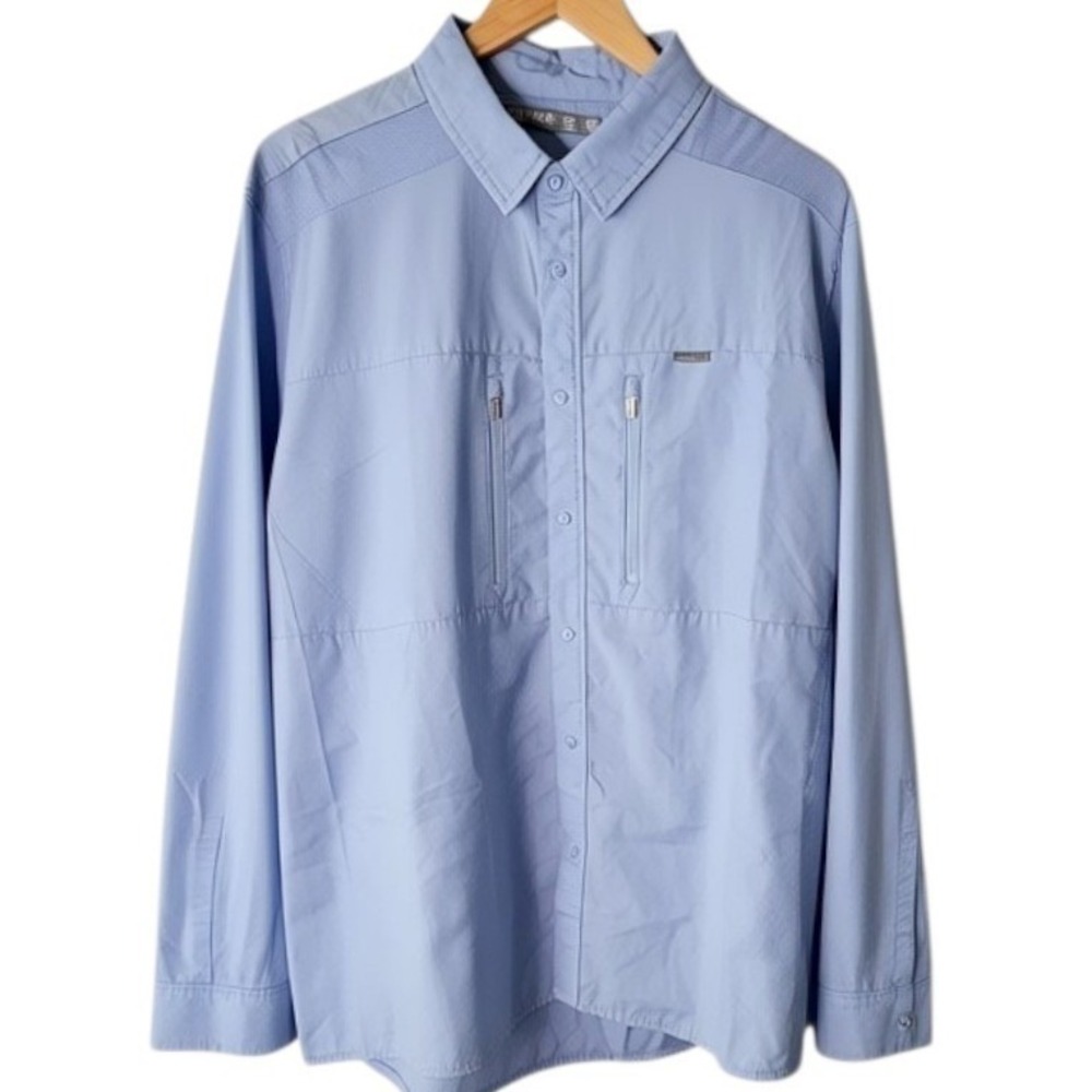 Icebreaker Oreti Longsleeve Wool Button Down in Brook Blue Sz XL‎